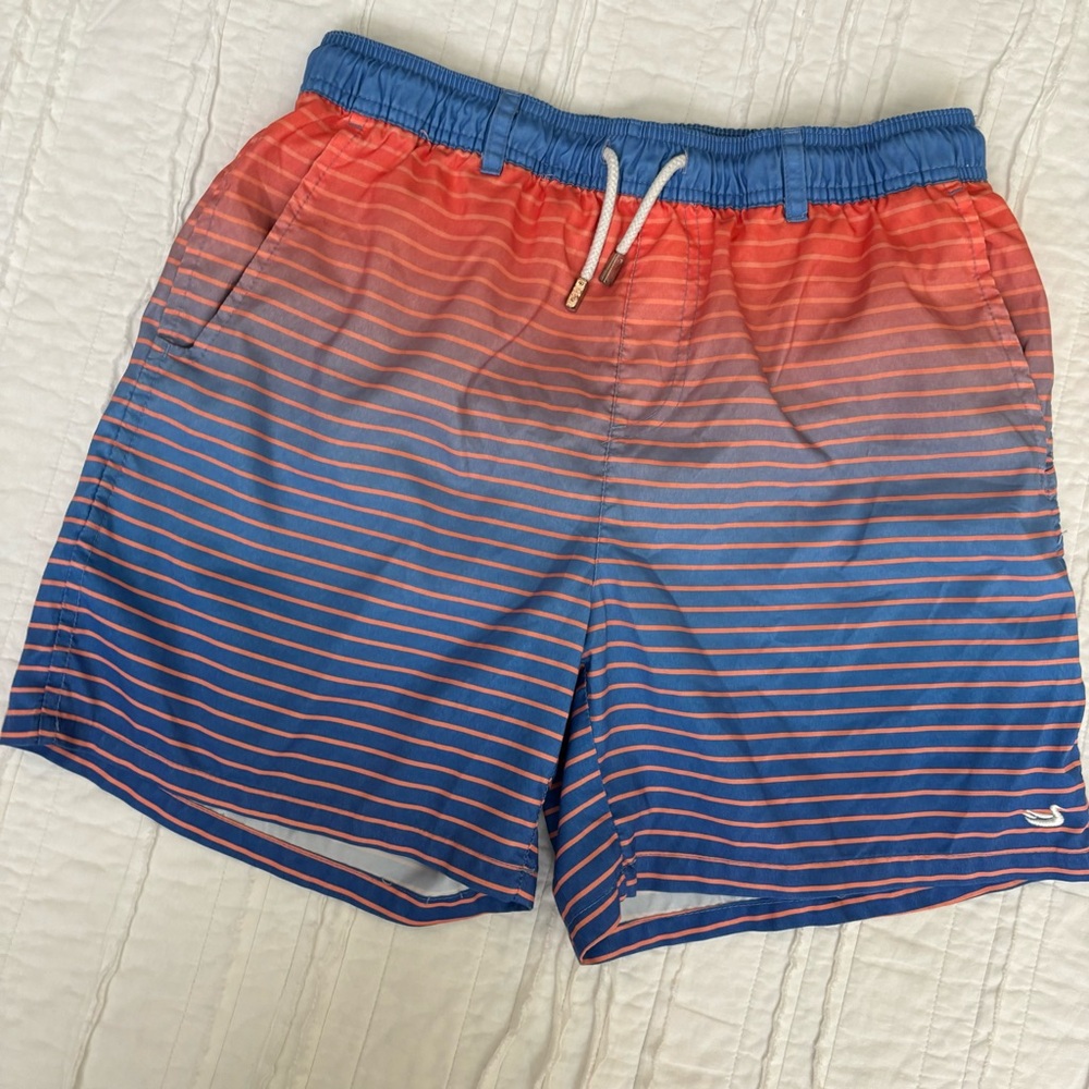 Southern Marsh Men’s XS Blue/Orange Striped Swim Trunks